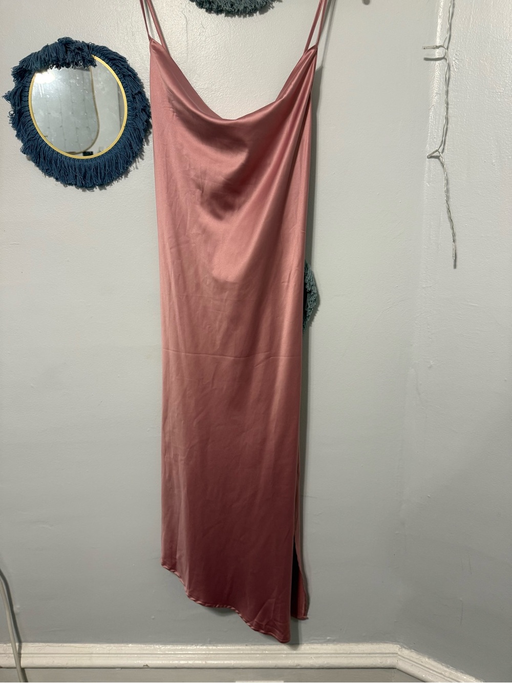 Satin Cowl Midi Slip Dress in Dusty Rose
